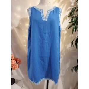 Sigrid Olsen 100% Linen Blue Sleeveless Tunic Top Mini Shift Dress Womens Size L